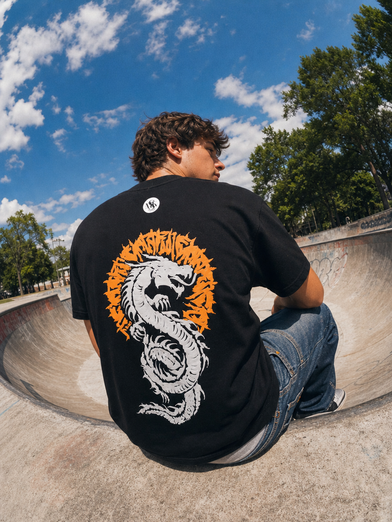 DRAGON ASCENSION OVERSIZED BLACK T-SHIRT | DRAGON GRAPHIC STREETWEAR