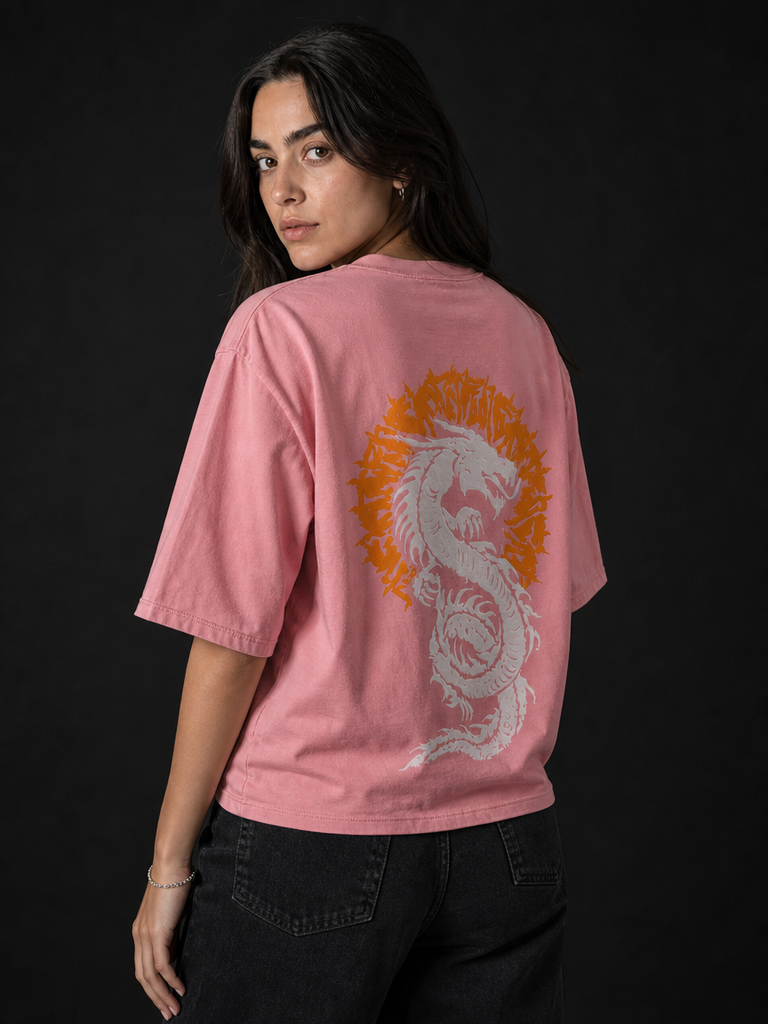 DRAGON ASCENSION OVERSIZED PINK T-SHIRT | DRAGON GRAPHIC STREETWEAR