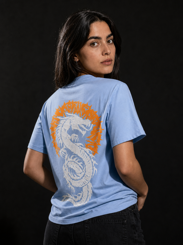 DRAGON ASCENSION OVERSIZED BLUE T-SHIRT | DRAGON GRAPHIC STREETWEAR